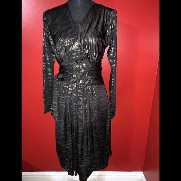 Black With Gold Accent Semi Formal Dress - Picture 1 of 5